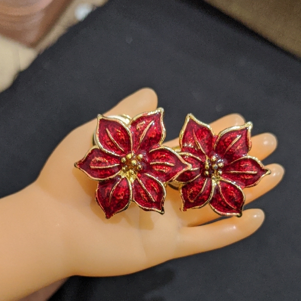 Elegant Red Floral Earrings
